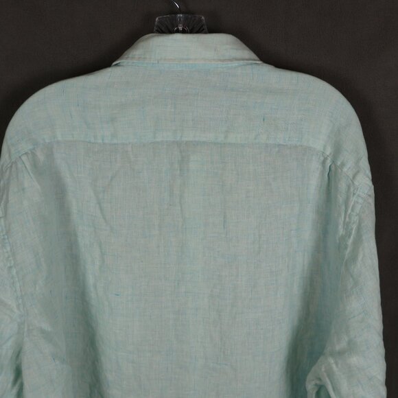 Faherty Shirt Mens XXL Turquoise Blue Laguna Linen Long Sleeve Button Up Preppy - Picture 6 of 13